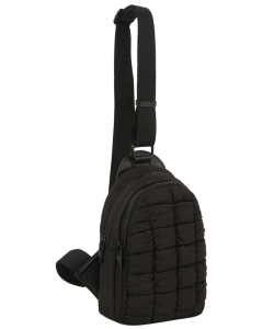 Puffy Quilted Nylon Sling Bag JYE0508 BLACK